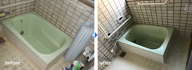 バスルームクリーニング、お風呂掃除、浴室清掃 作業写真